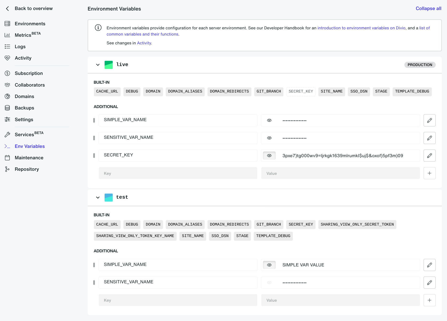 Managing environment variables