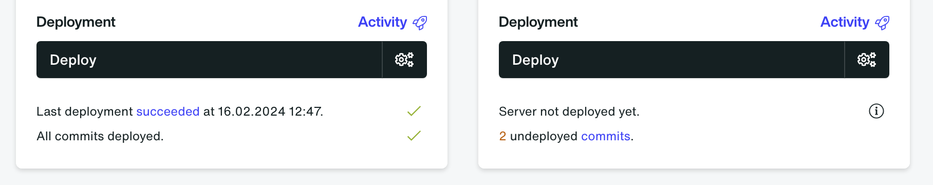 Deployed and undeployed commits