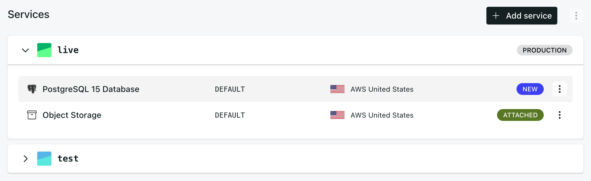 Existing PostgreSQL service with prefix &quot;DEFAULT&quot;